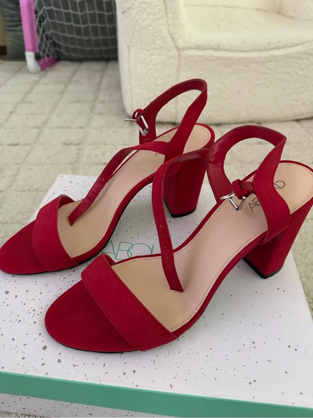 Abound Red Suede Block Heel Slingback Sandals
